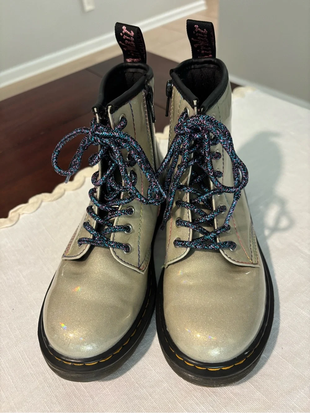 Dr. Marten's kids sparkle lace up/ side zipper boot youth size 1